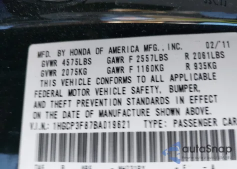 2011 Honda Accord 3.5 Ex-L from USA, damaged, VIN 1HGCP3F87BA019621